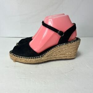 Abeo Sandals Womens Dahlia Spadrilles Wedges Black Size 7 Ankle Strap Buckle